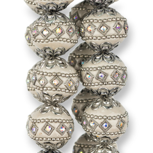 Baroque Style Ceramic Balls 20mm 16pcs Rhodium Plated Light Gray MOD2