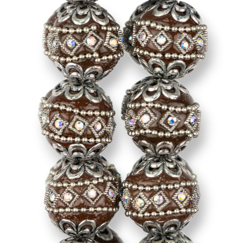 Baroque Style Ceramic Balls 20mm 16pcs Rhodium Plated Brown MOD2