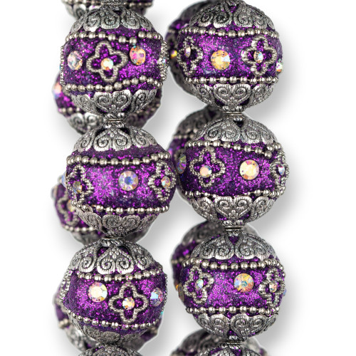 Baroque Style Ceramic Balls 20mm 16pcs Rhodium Plated Purple MOD1