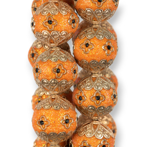 Boules Céramique Style Baroque 23mm 13pcs Doré Orange MOD1
