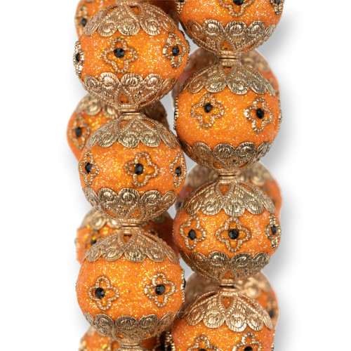 Palline Di Ceramica Stile Barocca 23mm 13pz Dorato Arancio MOD1