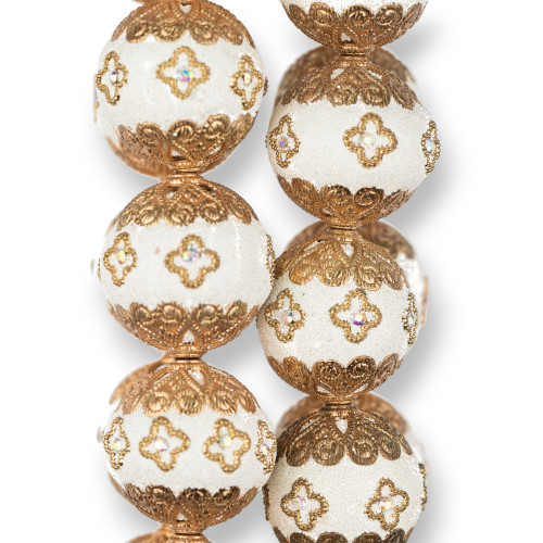 Boules Céramique Style Baroque 23mm 13pcs Doré Blanc MOD1