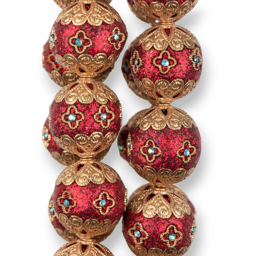 Keramikkugeln im Barockstil, 23 mm, 13 Stück, goldfarben, rot, MOD1