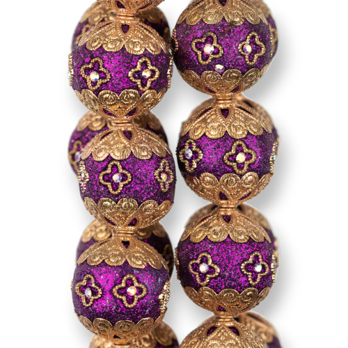 Keramikkugeln im Barockstil, 23 mm, 13 Stück, goldfarben, violett, MOD1