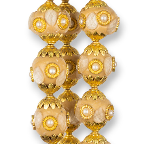 Keramikkugeln im Barockstil, 23 x 25 mm, 13 Stück, goldfarben, hellbraun, MOD2