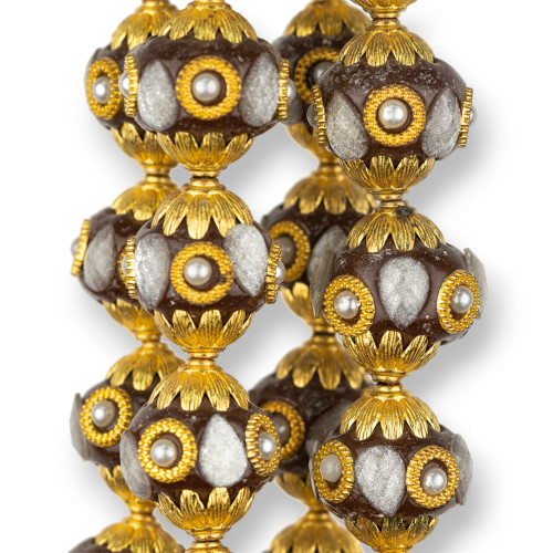 Baroque Style Ceramic Balls 23x25mm 13pcs Golden Brown MOD2