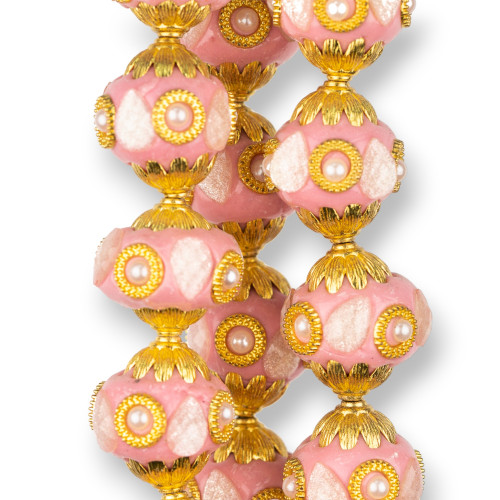Keramikkugeln im Barockstil, 23 x 25 mm, 13 Stück, rosa-golden, MOD2