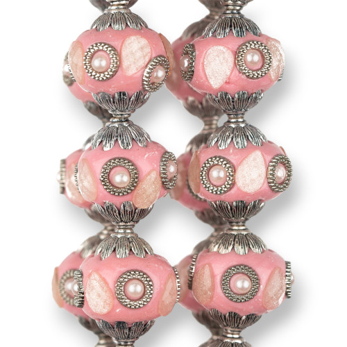 Boules Céramique Style Baroque 23x25mm 13pcs Rhodié Rose MOD2