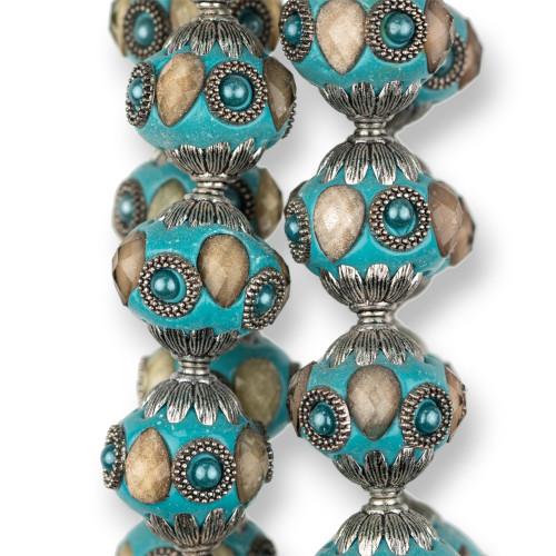 Baroque Style Ceramic Balls 23x25mm 13pcs Rhodium-plated Turquoise MOD2