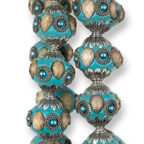 Boules Céramique Style Baroque 23x25mm 13pcs Turquoise Rhodié MOD2