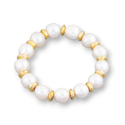 Elastic Bracelet Of Baroque River Pearls With Hematite 11.0-12.0mm