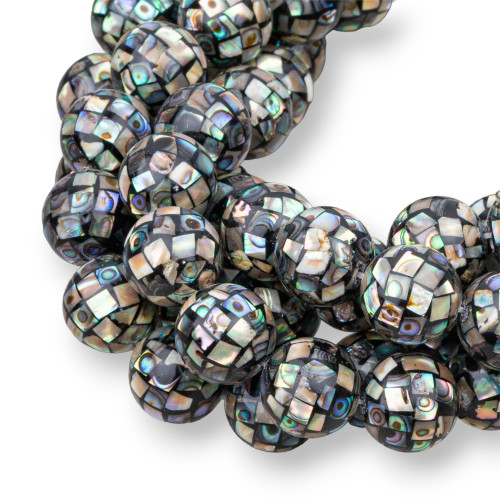 Mother of Pearl Black Abalone Mosaic Round Smooth 12mm