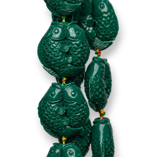 Perline Di Resina A Filo Doppi Pesci 24mm 13pz Verde Smeraldo
