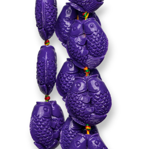 Double Fish Strand Resin Beads 24mm 13pcs Purple