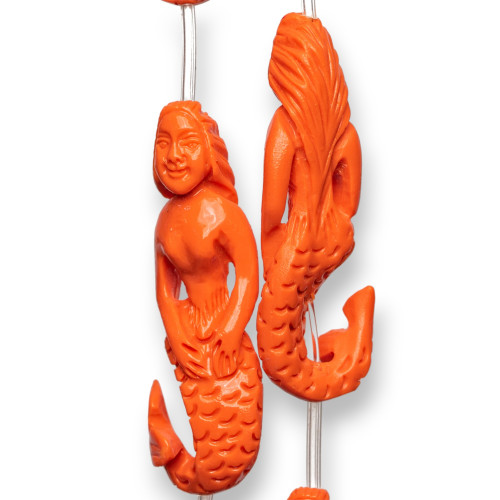 Mermaid Wire Resin Beads 18x54mm 6pcs Orange