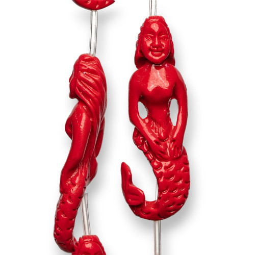 Perline Di Resina A Filo Sirena 18x54mm 6pz Rosso