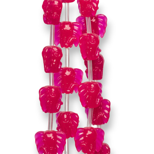 Fil de Perles en Résine Tête d'Éléphant 14mm 20pcs Fuchsia