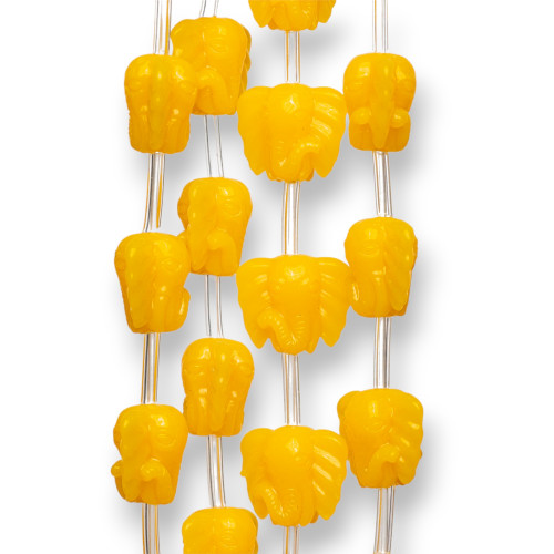 Elephant Head Strand Resin Beads 14mm 20pcs Yellow