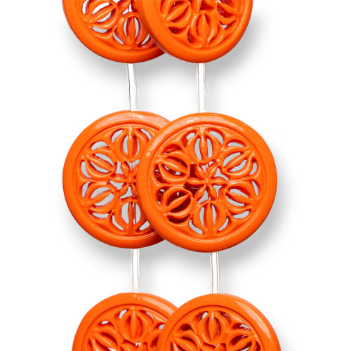 Resin Beads with Flat Round Drilled Wire 30mm 10pcs Orange