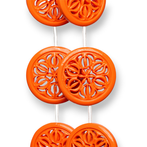 Perles en Résine avec Fil Percé Rond Plat 30mm 10pcs Orange