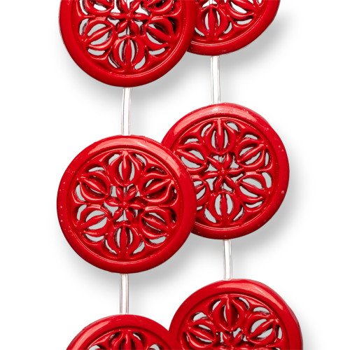 Resin Beads with Flat Round Drilled Wire 30mm 10pcs Red