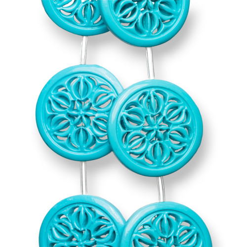 Perles Rondes Plates Percées en Résine 30mm 10pcs Turquoise