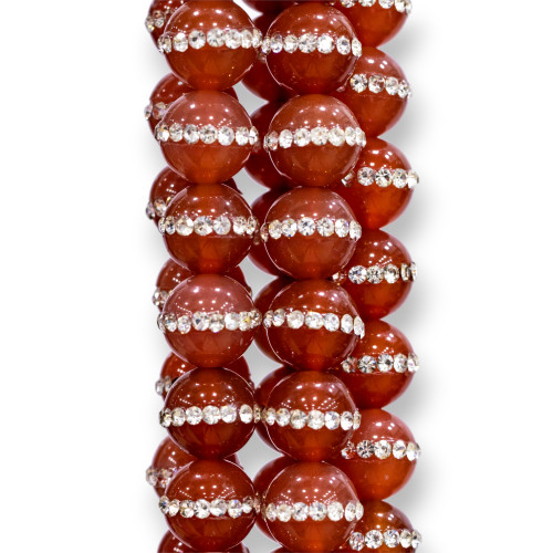 Carnelian With Smooth Round Rhinestones 12mm