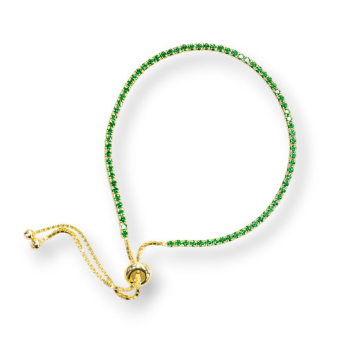 Bracciale Di Argento 925 Tennis Con Zirconi 02mm Dorato   Verde Smeraldo Con Misura Regolabile 5pz