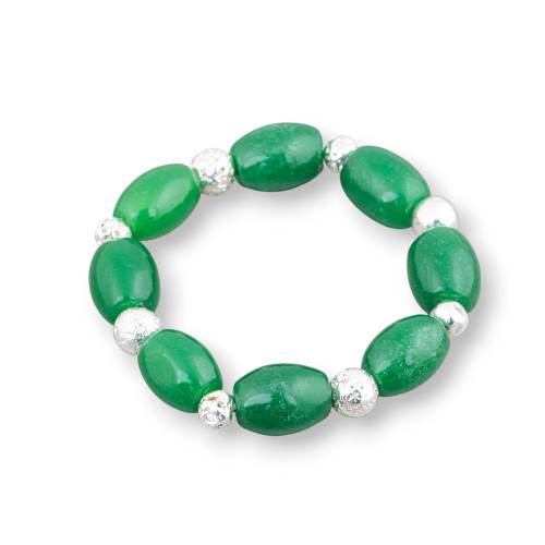 Elastic Bracelet Of Green Aventurine 15x20mm And Lava Stone 08mm Silver