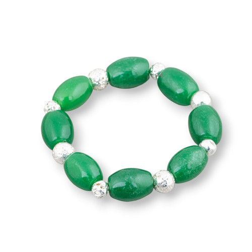 Pulsera Elástica De Aventurina Verde 15x20mm Y Piedra De Lava 08mm Plata