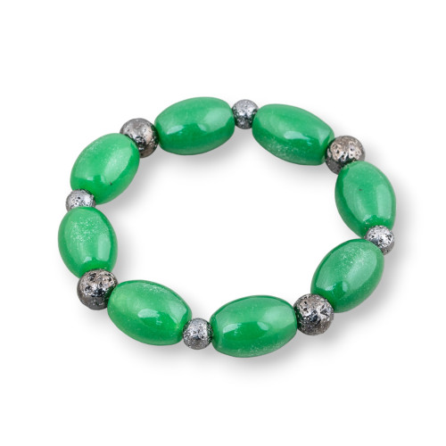 Pulsera Elástica De Aventurina Verde 15x20mm Y Piedra De Lava Negra 08mm