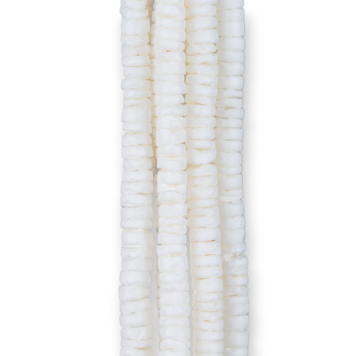 Λευκό Mother of Pearl Rough Δίσκος Rondelle 5-6mm Σατέν Λευκό Σύρμα Μήκος 60cm