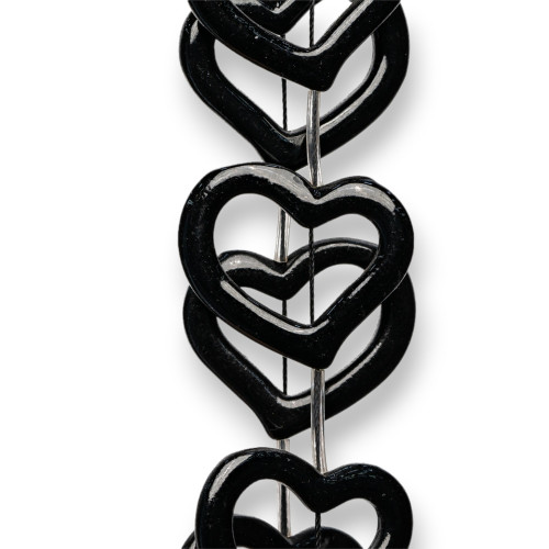 Cuentas de resina de alambre de corazón perforado 30 mm 12 piezas Negro