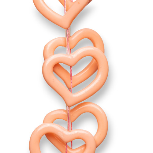 Perforated Heart Wire Resin Beads 30mm 12pcs Light Pink