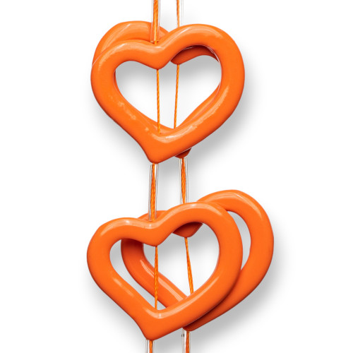 Perforated Heart Wire Resin Beads 35mm 10pcs Orange