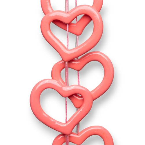 Perforated Heart Wire Resin Beads 35mm 10pcs Dark Pink