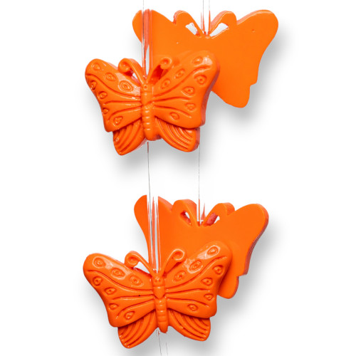 Perline Di Resina A Filo Farfalla Monofaccia 18x28mm 11pz Arancio