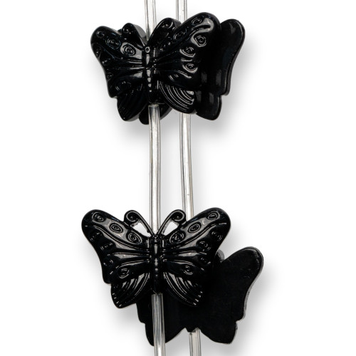 Single Sided Butterfly Resin Beads 18x28mm 11pcs Black