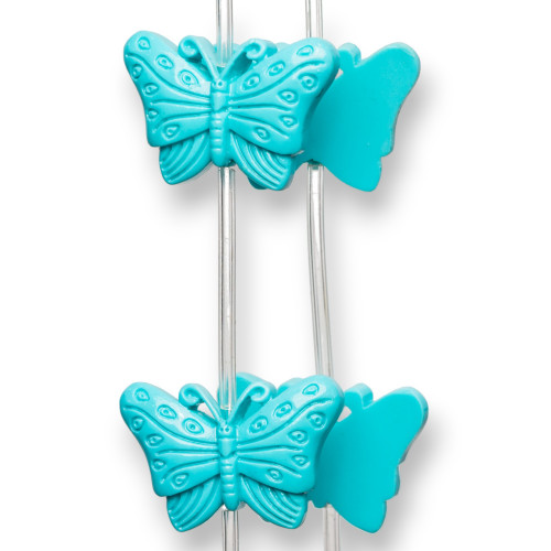 Single Sided Butterfly Resin Beads 18x28mm 11pcs Turquoise