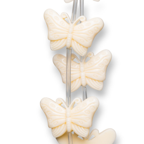 Perline Di Resina A Filo Farfalla Monofaccia 40x27mm 11pz Bianco