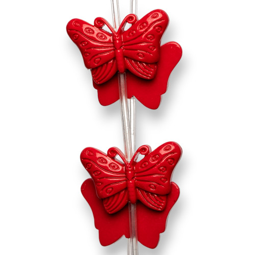 Single Sided Butterfly Resin Beads 40x27mm 11pcs Red