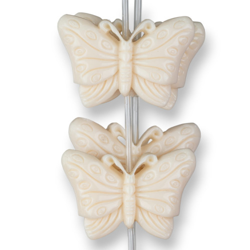 Perline Di Resina Farfalla Bifaccia 40x28mm 10pz Bianco