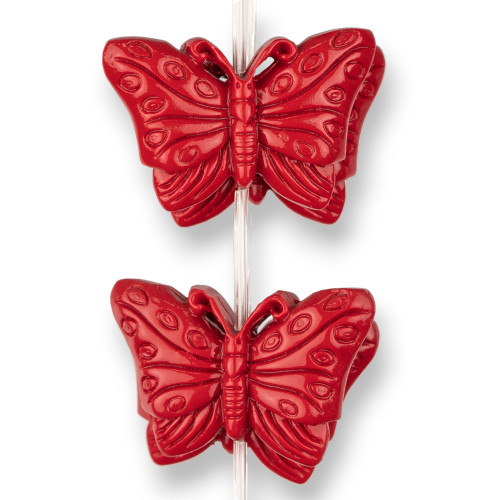 Perline Di Resina Farfalla Bifaccia 40x28mm 10pz Rosso