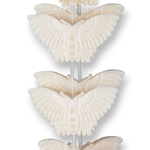 Perline Di Resina Farfalla Bifaccia 53x30mm 11pz Bianco