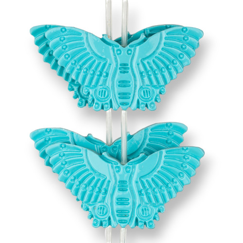 Doppelseitige Schmetterlings-Harzperlen, 53 x 30 mm, 11 Stück, Türkis