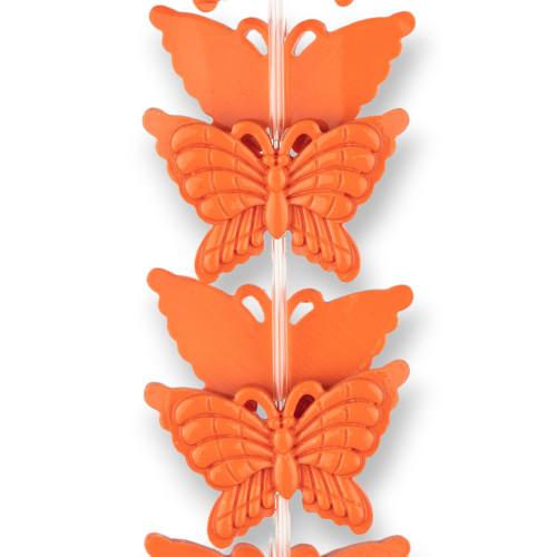 Single Sided Butterfly Resin Beads 38x25mm 11pcs Orange