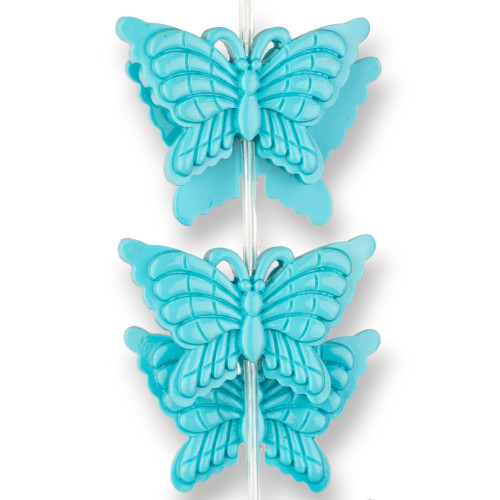 Single Sided Butterfly Resin Beads 38x25mm 11pcs Turquoise