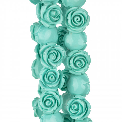 Resin Flower Beads 16mm 28pcs - Through Hole - Turquoise Green