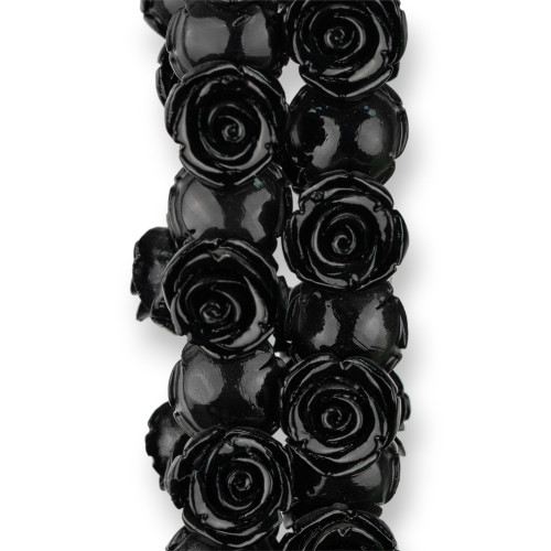 Resin Beads Flower 18mm 25pcs - Through Hole - Black