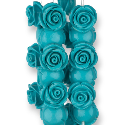 Resin Flower Beads 18mm 25pcs - Through Hole - Turquoise